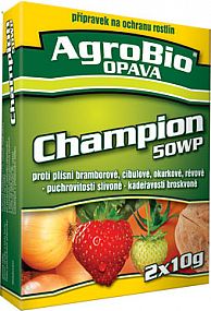 Agrobio Champion 50WP 2x10g na choroby rajčat, brambor, broskvoní, cibule, česneku, hrušní, jabloní, meruňky