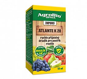 Agrobio Inporo Atlante K20 10ml přípravek s rychle přijatelným draslíkem na postřik proti plísním a padlí, rzi a strupovitosti a hnilobě kořenů jahodníků