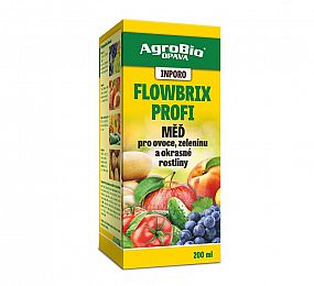 Agrobio Inporo Flowbrix Profi 200ml tekuté měďnaté hnojivo omezující výskyt houbových chorob u brambor, okurek, papriky, broskvoně, jádrovin, jahodníku