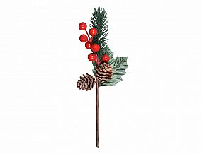 Větvička Vánoce šiška, bobule, lístky 23cm